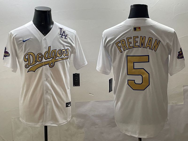 Men Los Angeles Dodgers #5 Freeman White Champion gold character 2025 Nike MLB Jersey style 3315